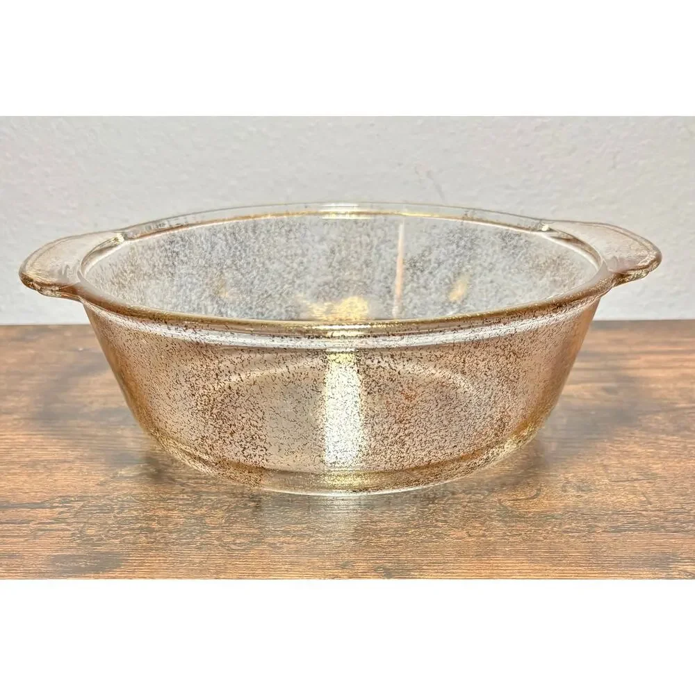 Vintage Fire King Clear Gold Speckled 2Qt Casserole Dish Made in USA